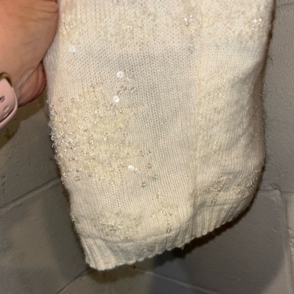 Talbots ivory sequin turtleneck sweater wool cashmere blend - Picture 3 of 9